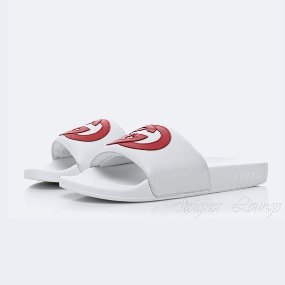 NEW GUCCI Women's Interlocking GG White Leather Slides Flip Flops EU 38 US 8 - Picture 4 of 13
